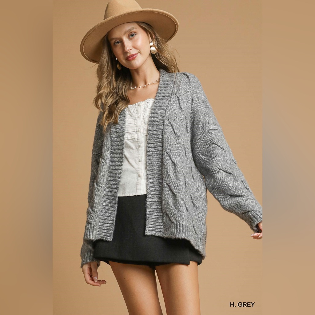 Umgee Chunky Cable Knit Open Front Cardigan